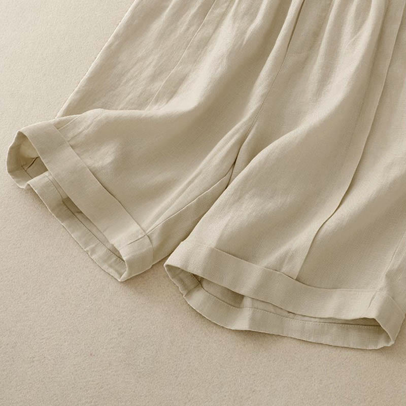 Pantalones cortos casuales de algodón de color sólido con bolsillos para mujer con Buddha Stones - image 8