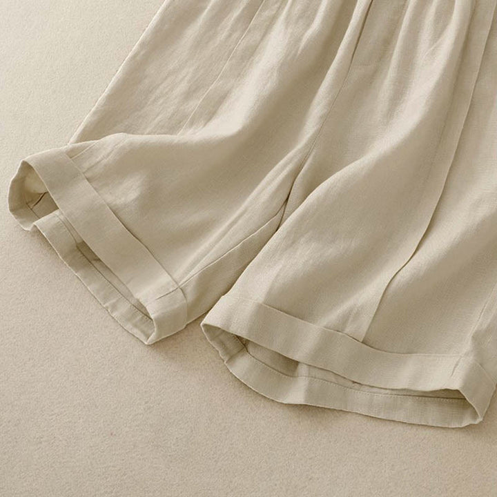 Pantalones cortos casuales de algodón de color sólido con bolsillos para mujer con Buddha Stones - image 8