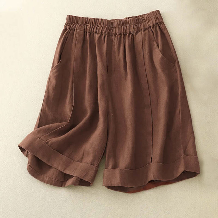Pantalones cortos casuales de algodón de color sólido con bolsillos para mujer con Buddha Stones - Marrón silla de montar - US12, UK/AU16, EU44 (4XL) - image 13