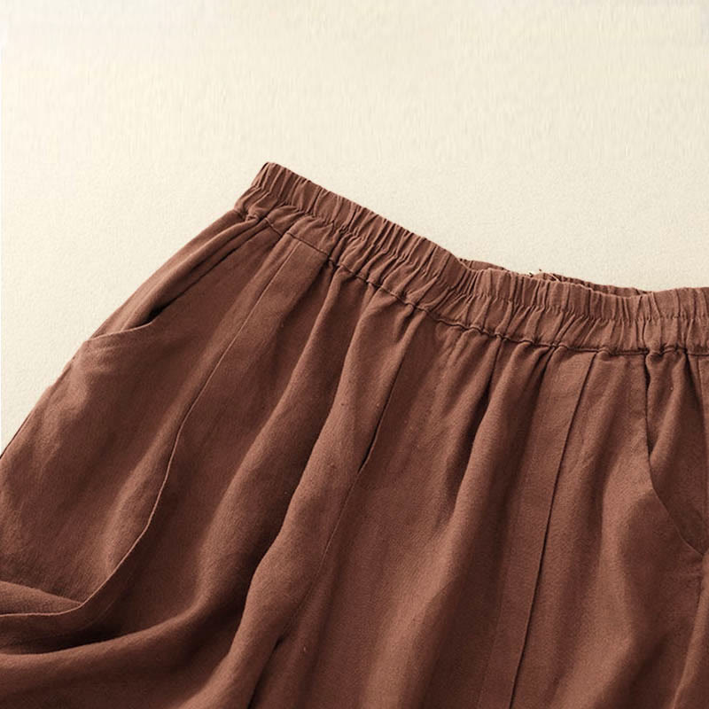 Pantalones cortos casuales de algodón de color sólido con bolsillos para mujer con Buddha Stones - image 14