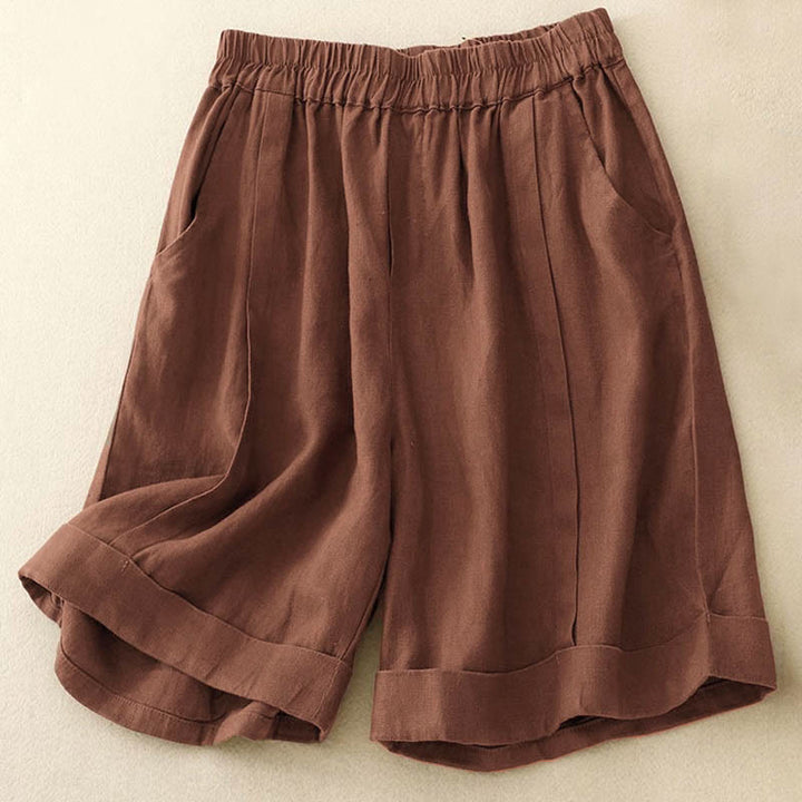 Pantalones cortos casuales de algodón de color sólido con bolsillos para mujer con Buddha Stones - image 16