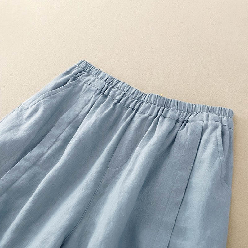 Pantalones cortos casuales de algodón de color sólido con bolsillos para mujer con Buddha Stones - image 22