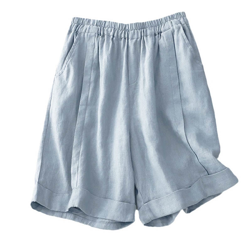 Pantalones cortos casuales de algodón de color sólido con bolsillos para mujer con Buddha Stones - image 24