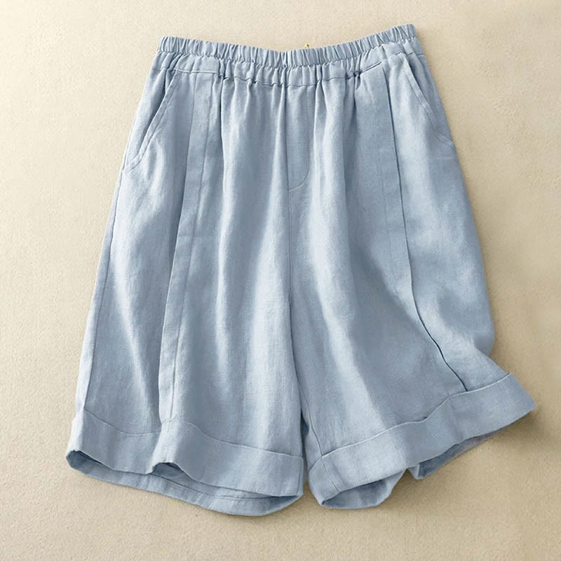 Pantalones cortos casuales de algodón de color sólido con bolsillos para mujer con Buddha Stones - Azul claro - US12, UK/AU16, EU44 (4XL) - image 19