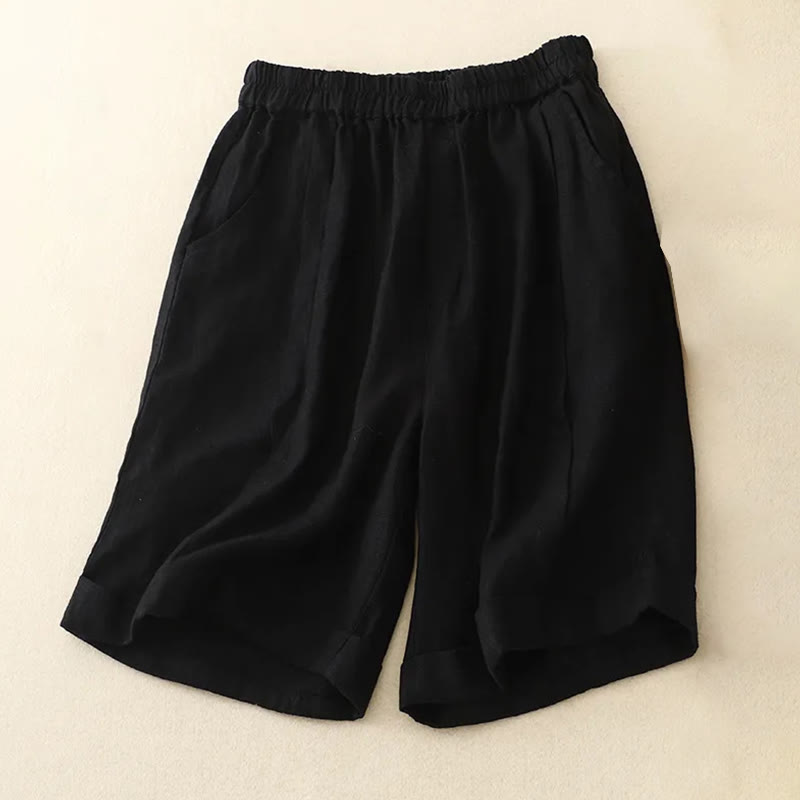 Pantalones cortos casuales de algodón de color sólido con bolsillos para mujer con Buddha Stones - Negro - US12, UK/AU16, EU44 (4XL) - image 25