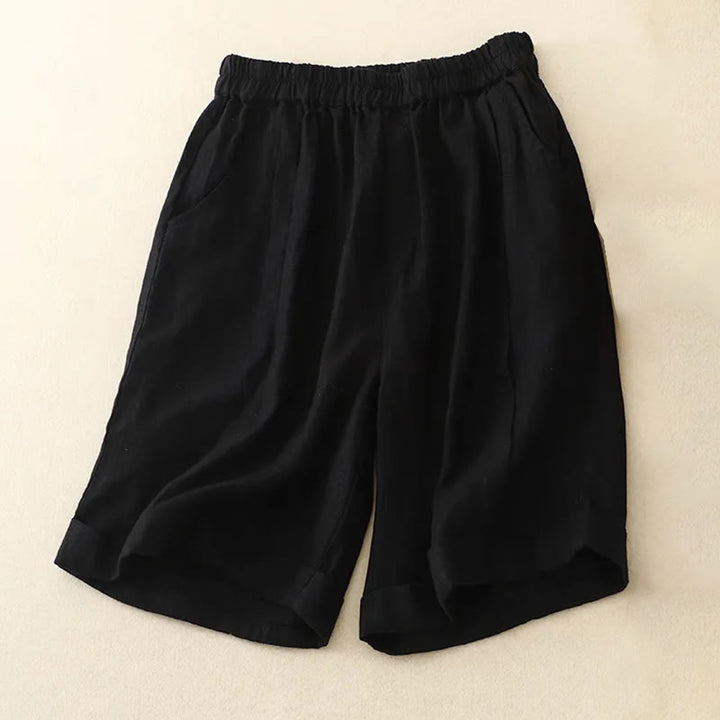 Pantalones cortos casuales de algodón de color sólido con bolsillos para mujer con Buddha Stones - Negro - US12, UK/AU16, EU44 (4XL) - image 25
