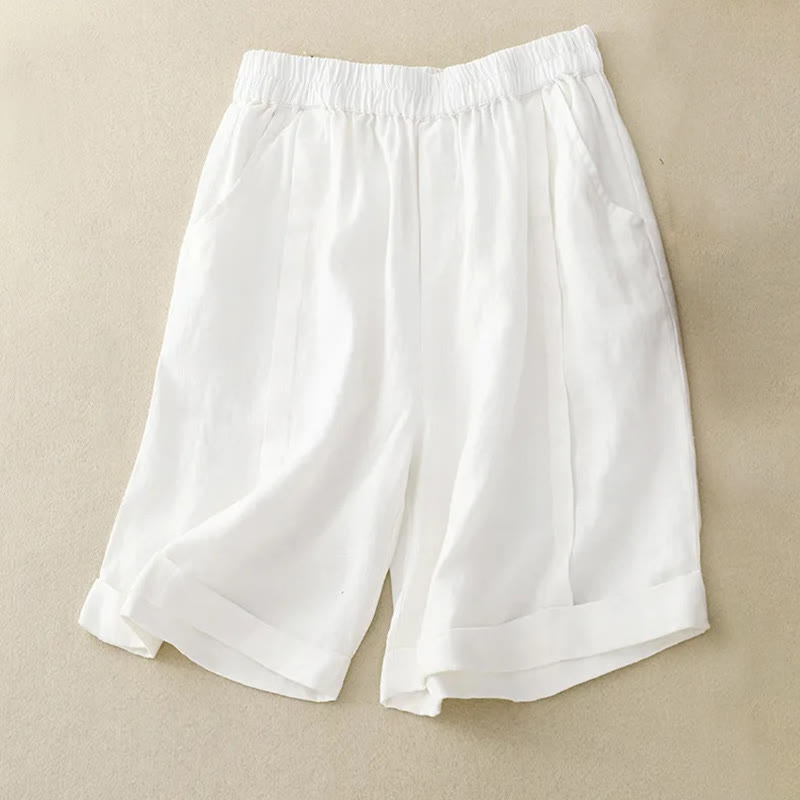Pantalones cortos casuales de algodón de color sólido con bolsillos para mujer con Buddha Stones - Blanco - US12, UK/AU16, EU44 (4XL) - image 30