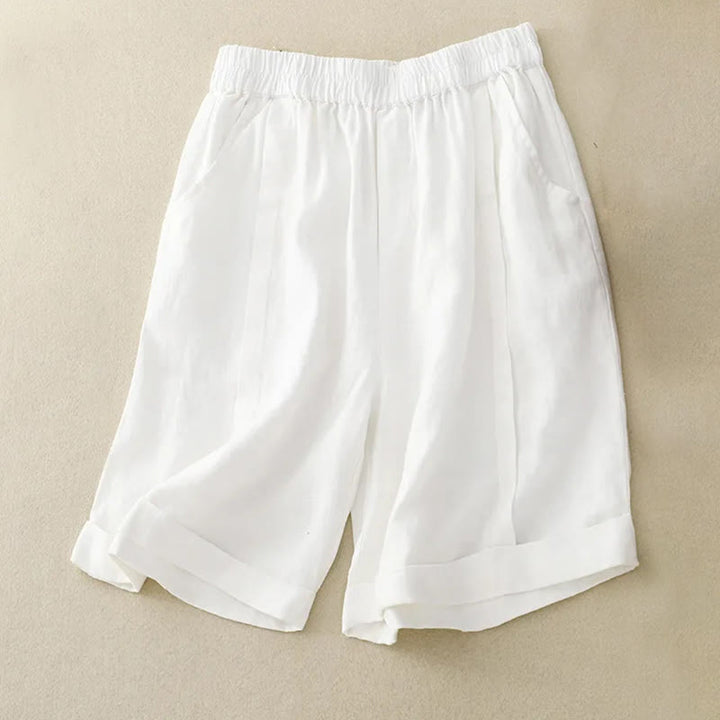 Pantalones cortos casuales de algodón de color sólido con bolsillos para mujer con Buddha Stones - Blanco - US12, UK/AU16, EU44 (4XL) - image 30