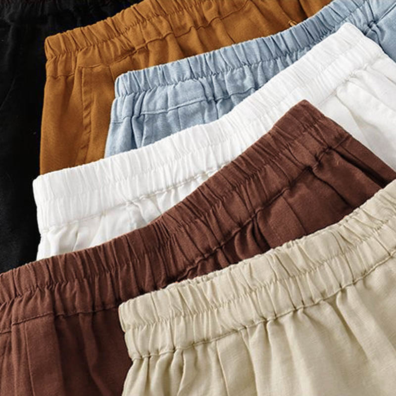 Pantalones cortos casuales de algodón de color sólido con bolsillos para mujer con Buddha Stones - image 37