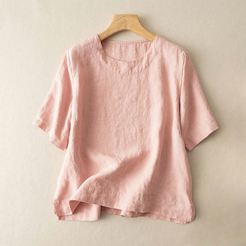 Camiseta de algodón para mujer con cuello redondo, manga corta y abertura lateral, con estampado de Buddha Stones - Rosa claro - US12, UK/AU16, EU44 (3XL) - image 2