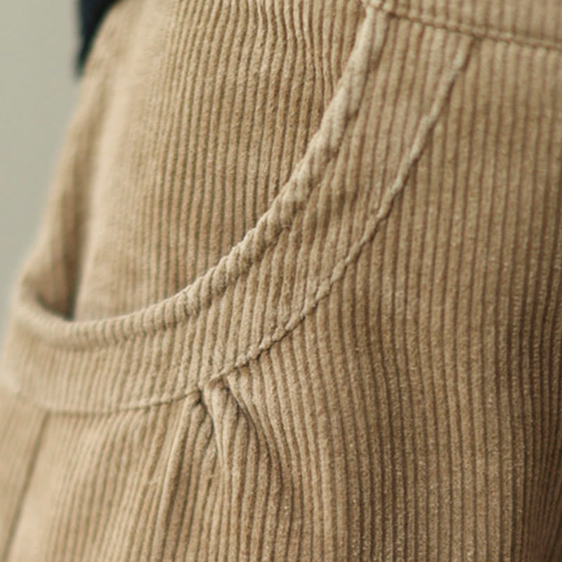 Pantalones de pana para mujer con diseño casual de Buddha Stones, botones y abertura en la pierna, con bolsillos. - image 6