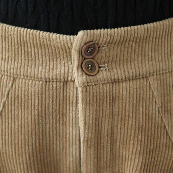 Pantalones de pana de algodón para mujer con bolsillos y botones informales con diseño de Buddha Stones - image 5