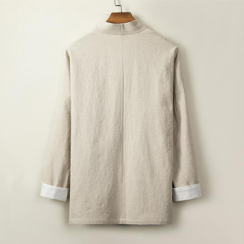 Chaqueta tipo kimono de lino y algodón para hombre, con diseño de rana china y botones de piedra de Buddha Stones , manga larga y abertura frontal. - image 1