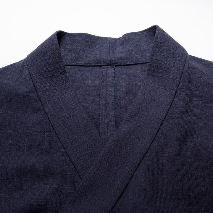 Chaqueta tipo kimono de lino y algodón para hombre, con diseño de rana china y botones de piedra de Buddha Stones , manga larga y abertura frontal. - image 8