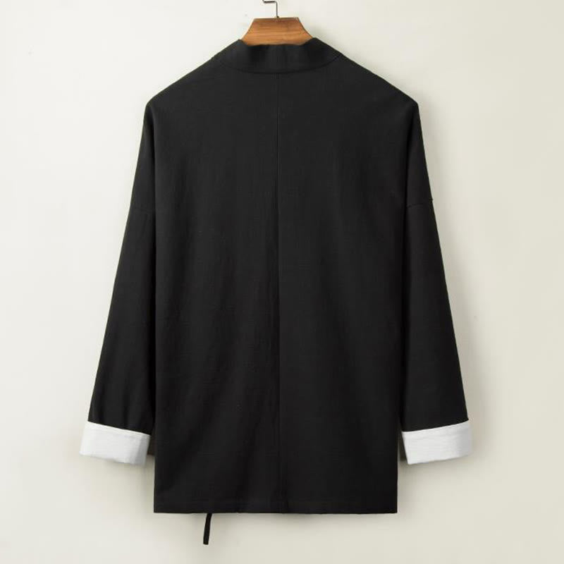 Chaqueta tipo kimono de lino y algodón para hombre, con diseño de rana china y botones de piedra de Buddha Stones , manga larga y abertura frontal. - image 3