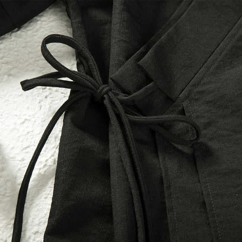 Chaqueta tipo kimono de lino y algodón de manga larga para hombre con diseño de Buddha Stones y cordones, abierta al frente - image 3