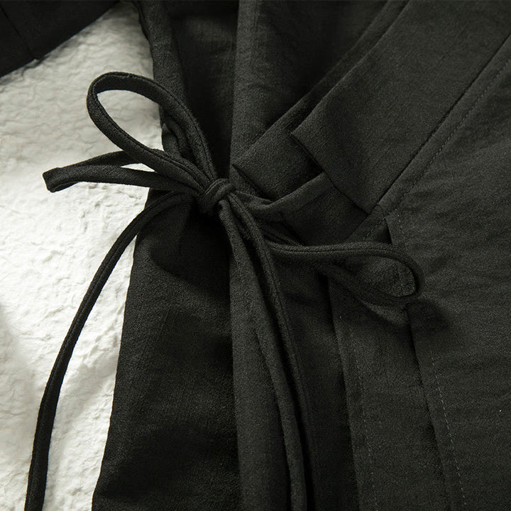 Chaqueta tipo kimono de lino y algodón de manga larga para hombre con diseño de Buddha Stones y cordones, abierta al frente - image 3