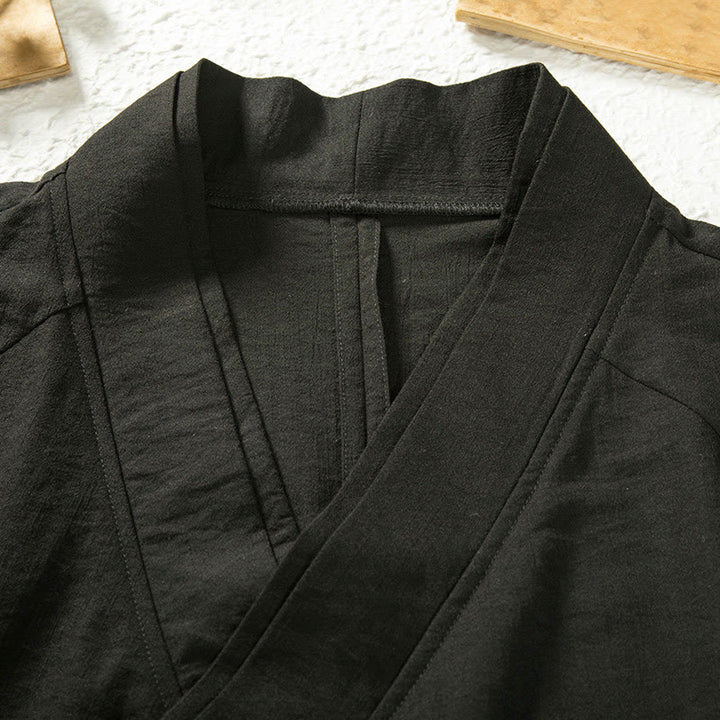 Chaqueta tipo kimono de lino y algodón de manga larga para hombre con diseño de Buddha Stones y cordones, abierta al frente - image 2