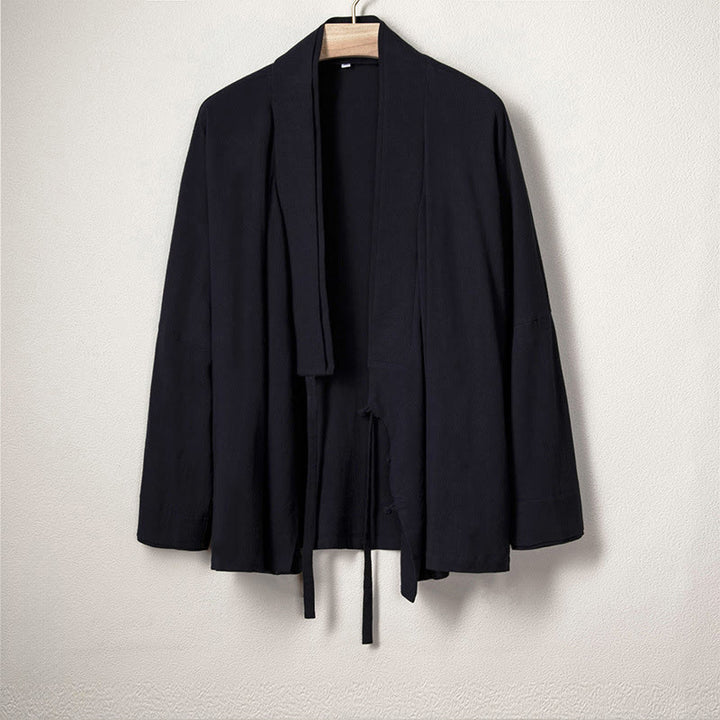 Chaqueta estilo kimono de algodón y lino de manga larga con diseño sencillo y abierto para hombre Buddha Stones - Azul medianoche - US/UK/AU44, EU54 (4XL) - image 2