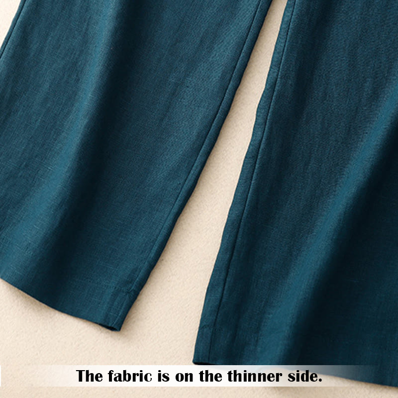 Pantalones anchos de lino con diseño sencillo e informal de verano para mujer con bolsillos con cremallera de Buddha Stones - image 5