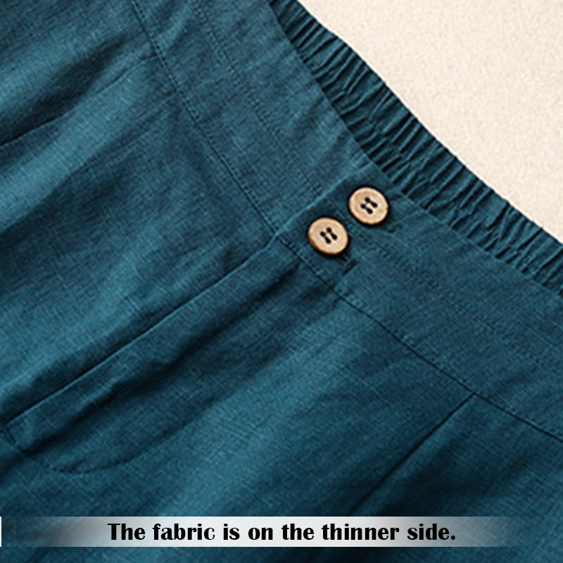 Pantalones de lino de pierna ancha para mujer con bolsillos, diseño sencillo y cremallera, estampado Buddha Stones, ideales para el verano. - image 1