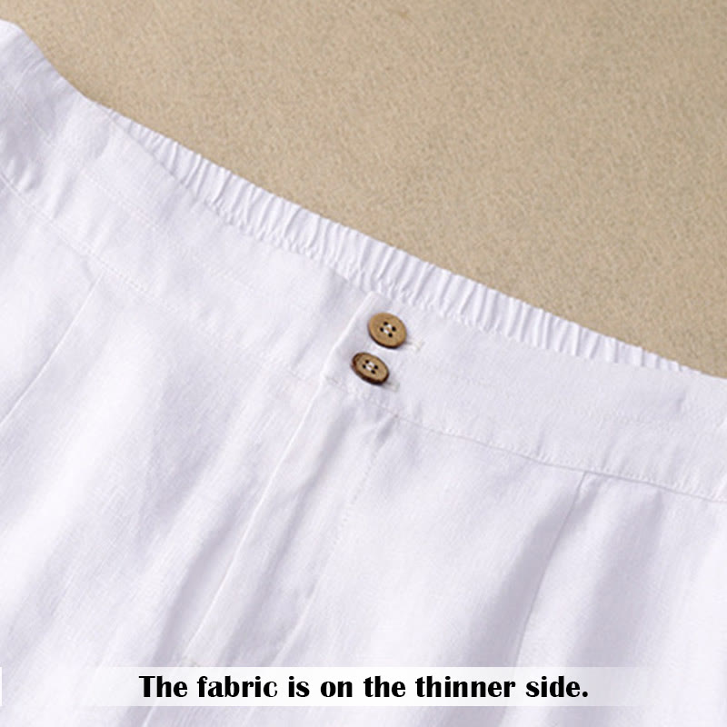 Pantalones anchos de lino con diseño sencillo e informal de verano para mujer con bolsillos con cremallera de Buddha Stones - image 7