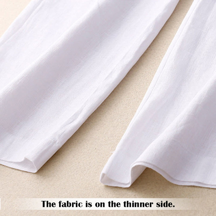Pantalones anchos de lino con diseño sencillo e informal de verano para mujer con bolsillos con cremallera de Buddha Stones - image 10