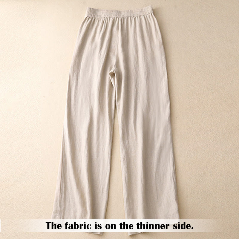 Pantalones anchos de lino con diseño sencillo e informal de verano para mujer con bolsillos con cremallera de Buddha Stones - image 44
