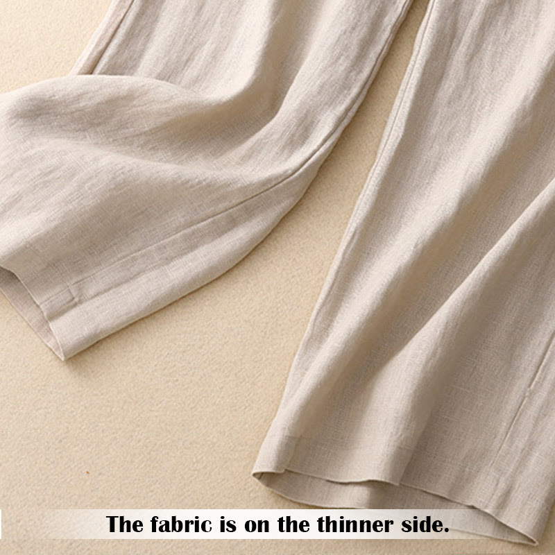 Pantalones anchos de lino con diseño sencillo e informal de verano para mujer con bolsillos con cremallera de Buddha Stones - image 50