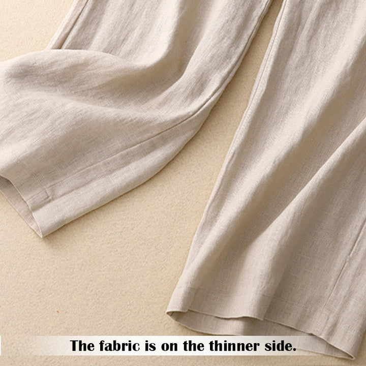 Pantalones anchos de lino con diseño sencillo e informal de verano para mujer con bolsillos con cremallera de Buddha Stones - image 50