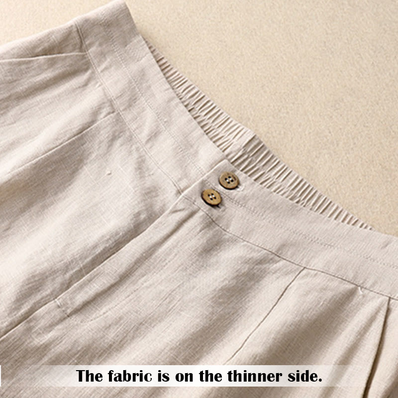 Pantalones anchos de lino con diseño sencillo e informal de verano para mujer con bolsillos con cremallera de Buddha Stones - image 45