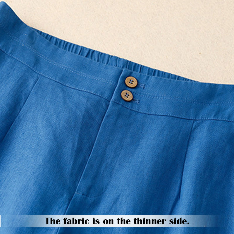 Pantalones anchos de lino con diseño sencillo e informal de verano para mujer con bolsillos con cremallera de Buddha Stones - image 18
