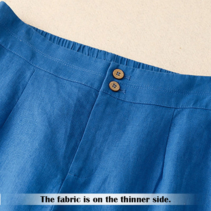 Pantalones de lino de pierna ancha para mujer con bolsillos, diseño sencillo y cremallera, estampado Buddha Stones, ideales para el verano. - image 17