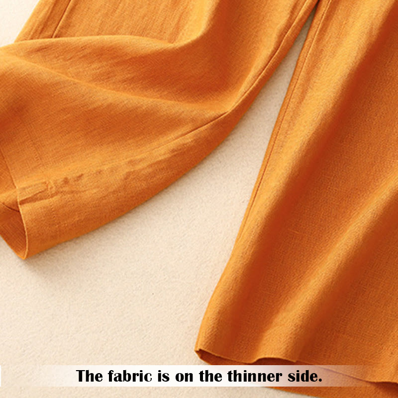 Pantalones anchos de lino con diseño sencillo e informal de verano para mujer con bolsillos con cremallera de Buddha Stones - image 26