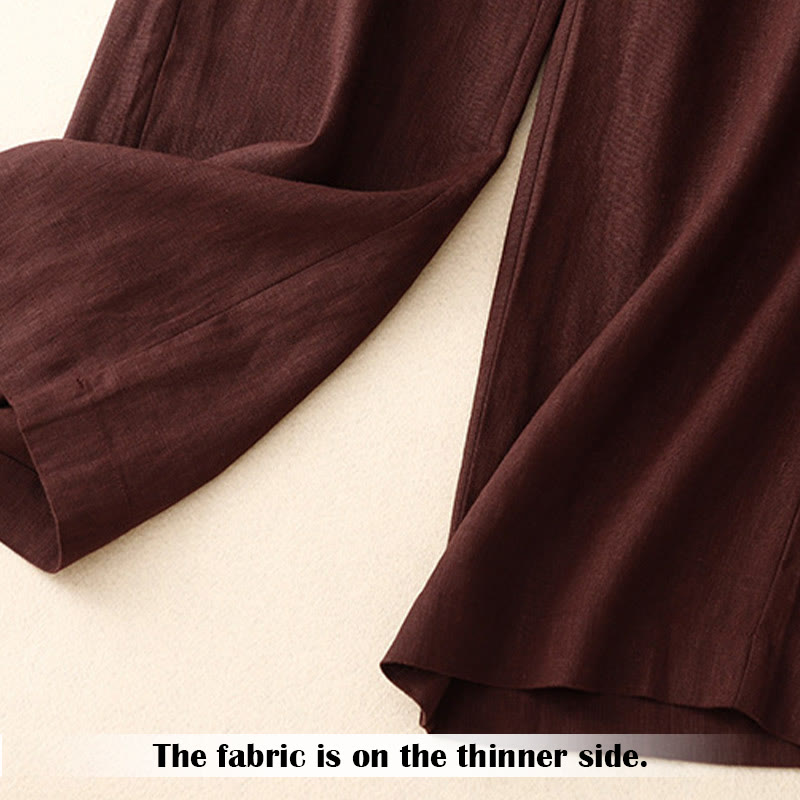 Pantalones anchos de lino con diseño sencillo e informal de verano para mujer con bolsillos con cremallera de Buddha Stones - image 31