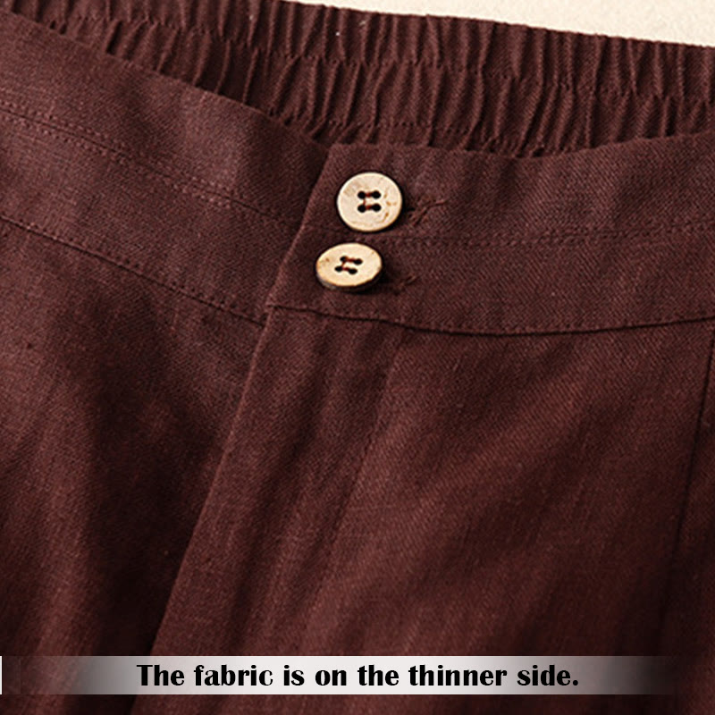 Pantalones anchos de lino con diseño sencillo e informal de verano para mujer con bolsillos con cremallera de Buddha Stones - image 28