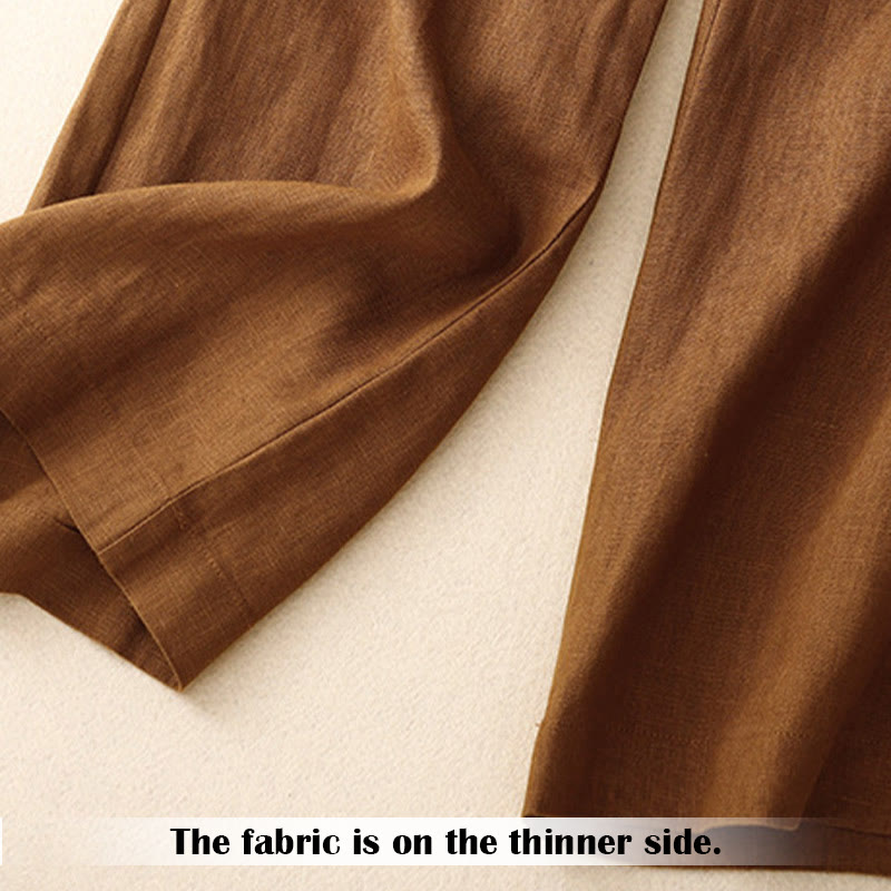 Pantalones anchos de lino con diseño sencillo e informal de verano para mujer con bolsillos con cremallera de Buddha Stones - image 36