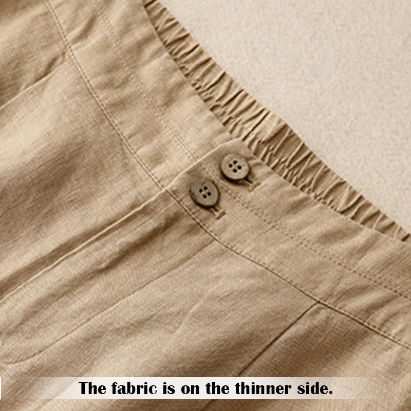 Pantalones anchos de lino con diseño sencillo e informal de verano para mujer con bolsillos con cremallera de Buddha Stones - image 39