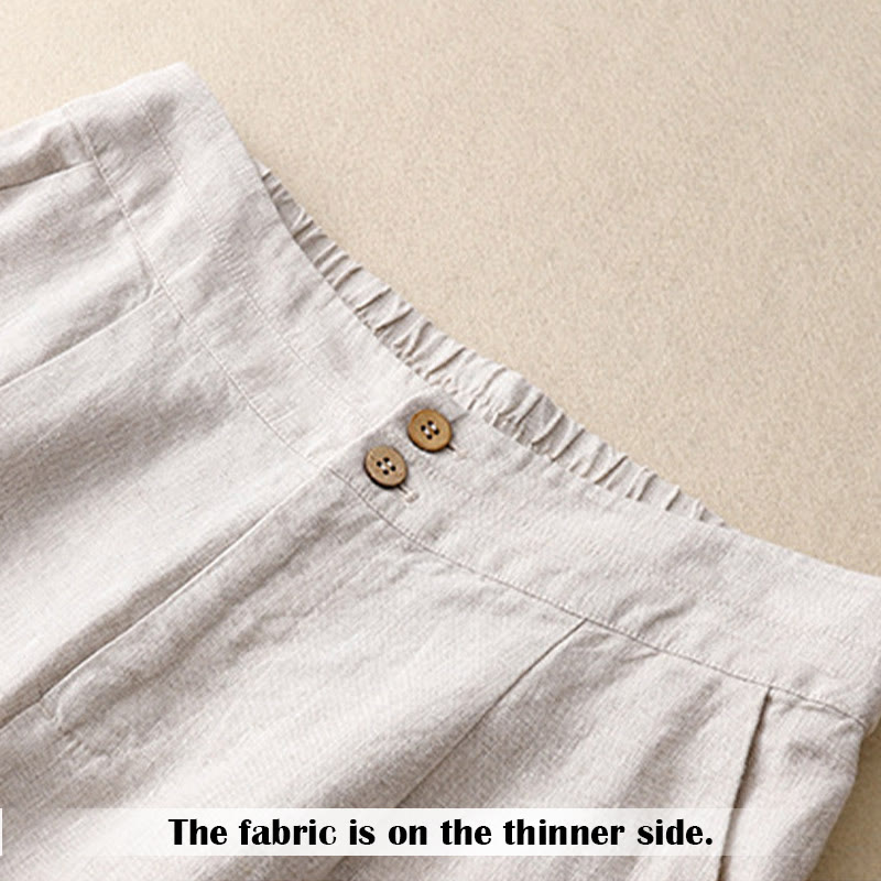 Pantalones anchos de lino con diseño sencillo e informal de verano para mujer con bolsillos con cremallera de Buddha Stones - image 13