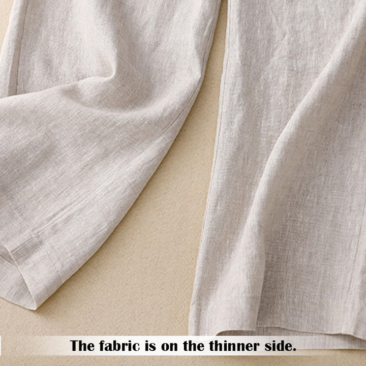 Pantalones anchos de lino con diseño sencillo e informal de verano para mujer con bolsillos con cremallera de Buddha Stones - image 16