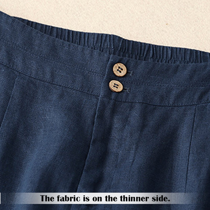 Pantalones anchos de lino con diseño sencillo e informal de verano para mujer con bolsillos con cremallera de Buddha Stones - image 57