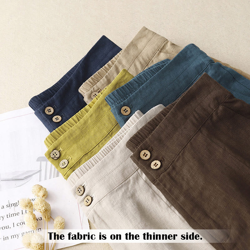 Pantalones anchos de lino con diseño sencillo e informal de verano para mujer con bolsillos con cremallera de Buddha Stones - image 68