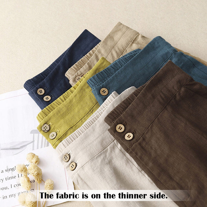 Pantalones anchos de lino con diseño sencillo e informal de verano para mujer con bolsillos con cremallera de Buddha Stones - image 68