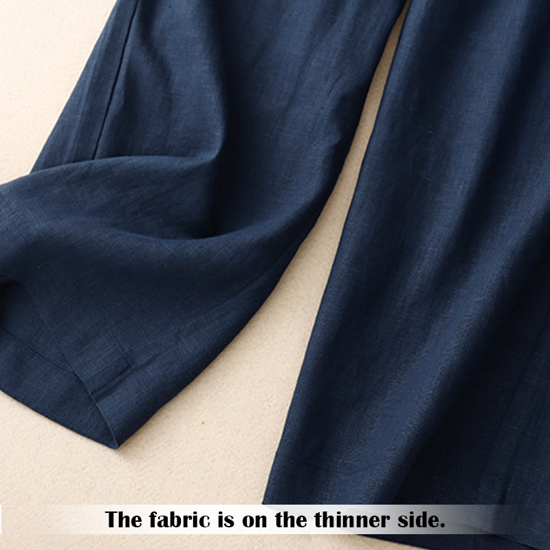 Pantalones anchos de lino con diseño sencillo e informal de verano para mujer con bolsillos con cremallera de Buddha Stones - image 60