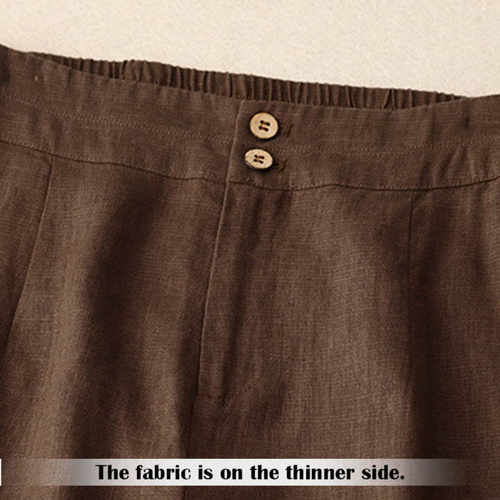 Pantalones anchos de lino con diseño sencillo e informal de verano para mujer con bolsillos con cremallera de Buddha Stones - image 63