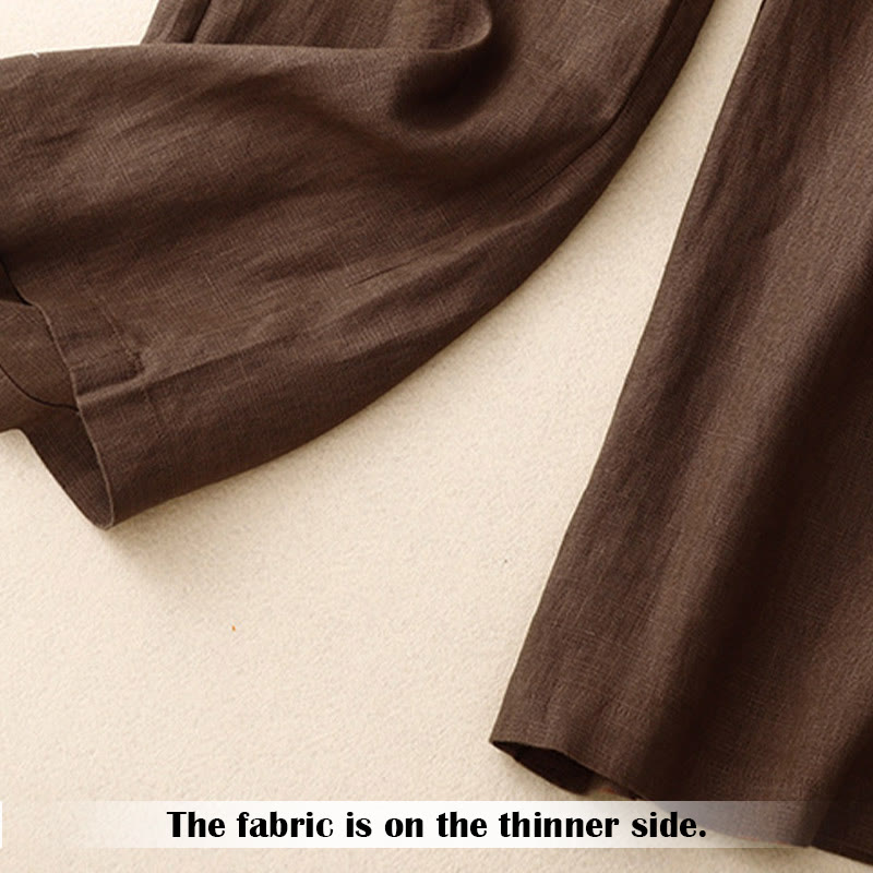 Pantalones anchos de lino con diseño sencillo e informal de verano para mujer con bolsillos con cremallera de Buddha Stones - image 66