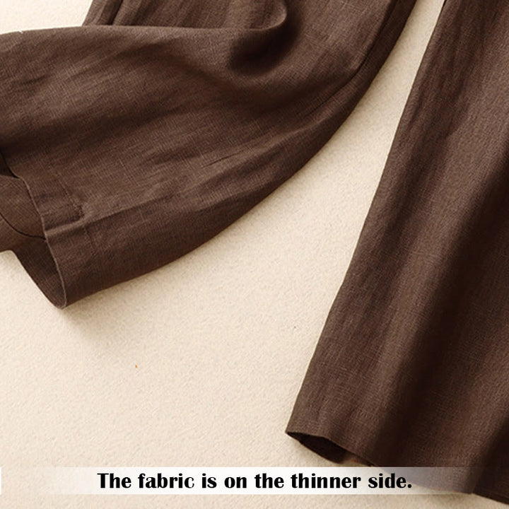Pantalones anchos de lino con diseño sencillo e informal de verano para mujer con bolsillos con cremallera de Buddha Stones - image 66