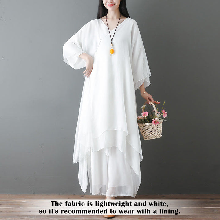 Vestido túnica midi con cuello en V y estampado de Buddha Stones, pantalones de pierna ancha, ropa para meditación, práctica zen y danza. - image 2