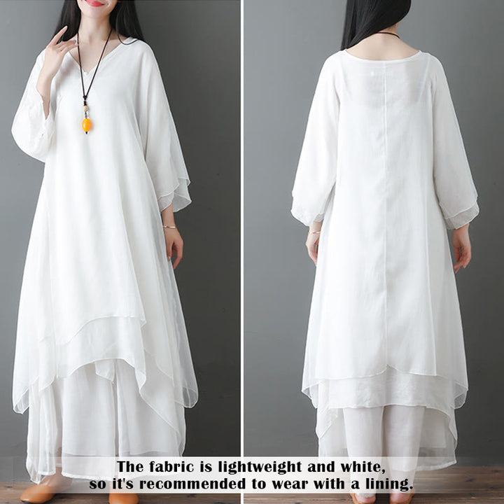Vestido túnica midi con cuello en V y estampado de Buddha Stones, pantalones de pierna ancha, ropa para meditación, práctica zen y danza. - image 6