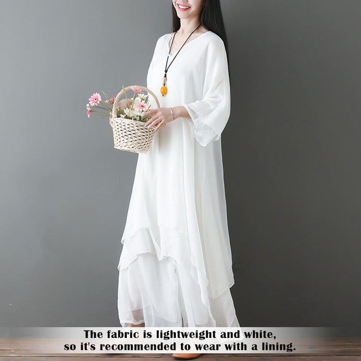 Vestido túnica midi con cuello en V y estampado de Buddha Stones, pantalones de pierna ancha, ropa para meditación, práctica zen y danza. - image 3